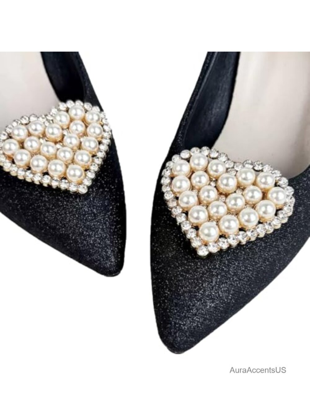 Pearl Heart Shoe Clips 2 Pc Detachable for Heels Flats